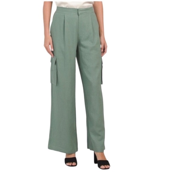 7 For All Mankind Wide Leg Linen Green Cargo Pants 788 - Picture 1 of 11